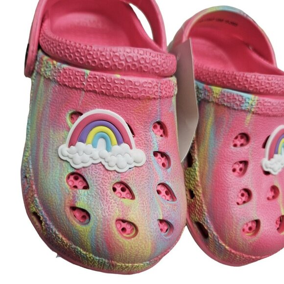 NWT Toddler Rainbow Clogs Size 9 Pink Tie-Dye Clogs With Cloud Charm Slip on - Picture 3 of 10